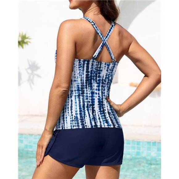 Tie-Dye Tankini Set with Pockets – Tummy Control Swimwear & Twist Knot Top - Picture 2 of 7